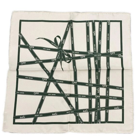 Auth HERMES Petit Carre White Green Scarf - Picture 1 of 5